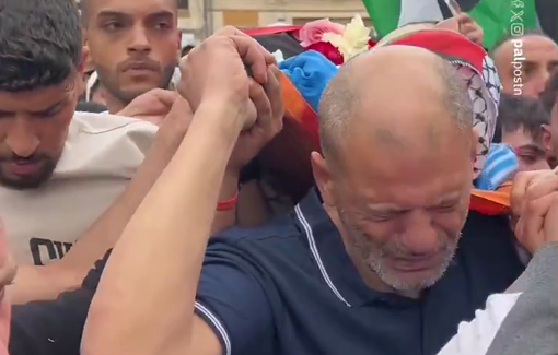 Thumbnail preview image for the video titled: Bereaved father of murdered Nayef Samro, leads his son’s funeral procession, holding the body on his shoulders