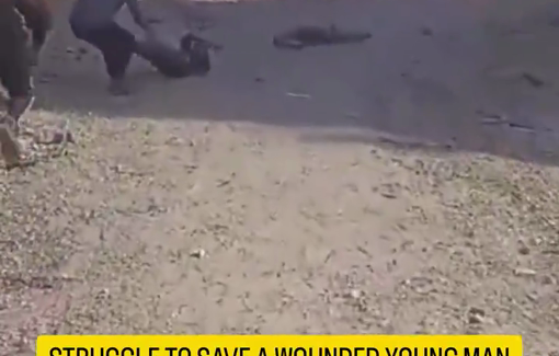 Thumbnail preview image for the video titled: Young men attempt to rescue young man shot by Israeli sniper in Jabalia