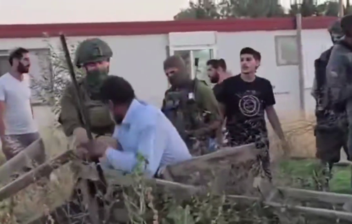 Thumbnail preview image for the video titled: In Umm al-Khair, settlers and their children destroyed a Palestinian fence under soldier protection