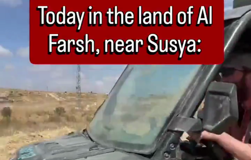 Thumbnail preview image for the video titled: Settlers Shem Tov Lusky and Nachman Goldring preventing ans damaging the Palestinian crops in Susya