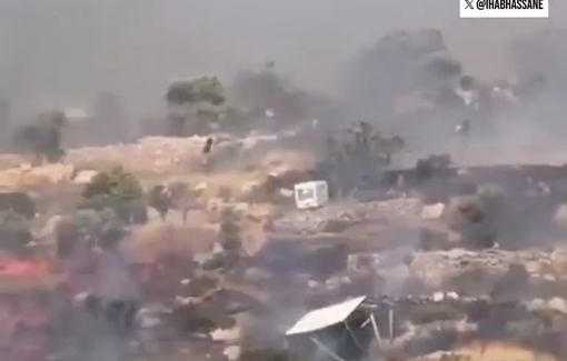 Thumbnail preview image for the video titled: Settlers set fire to fields in Abu Falah while soldier blocked firefighters and residents from reaching the site