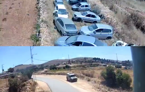 Thumbnail preview image for the video titled: In Beit Ummar, Israeli forces continue their raid, launching tear gas and destroying Pestinian cars