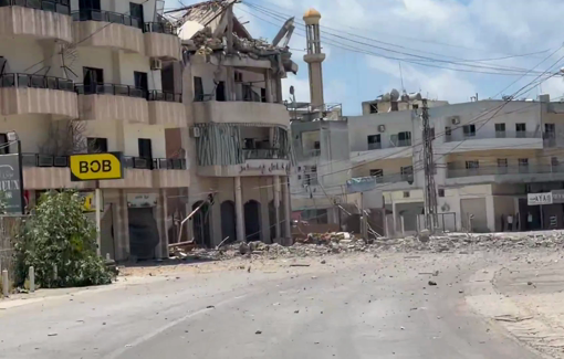 Thumbnail preview image for the video titled: In Abbasiyeh, Lebanon, an Israeli airstrike cut off the road preventing displacement