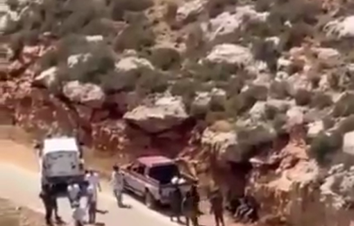 Thumbnail preview image for the video titled: In Deir Abu Mashal, settlers pushed a Palestinian vehicle down a slope