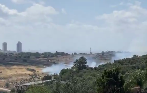 Thumbnail preview image for the video titled: Israeli settler set fire to Palestinian lands near Safa west of Ramallah