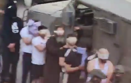Thumbnail preview image for the video titled: Israeli forces indiscriminately detained dozens of Palestinian men, humiliating them in Al-Ram