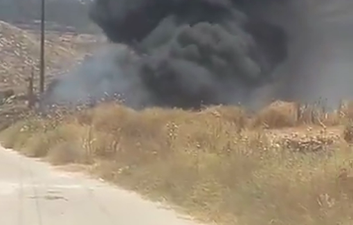 Thumbnail preview image for the video titled: Israeli colonizers reignite fires in Palestinian-owned agricultural lands in eastern the city of Idhna