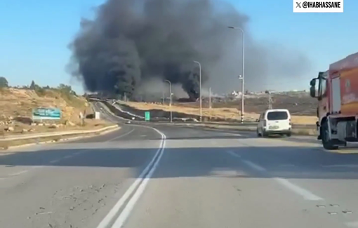 Thumbnail preview image for the video titled: Pogrom in Shuqba: Israeli settlers set fields and vehicles on fire, stormed a soccer field, and beat children