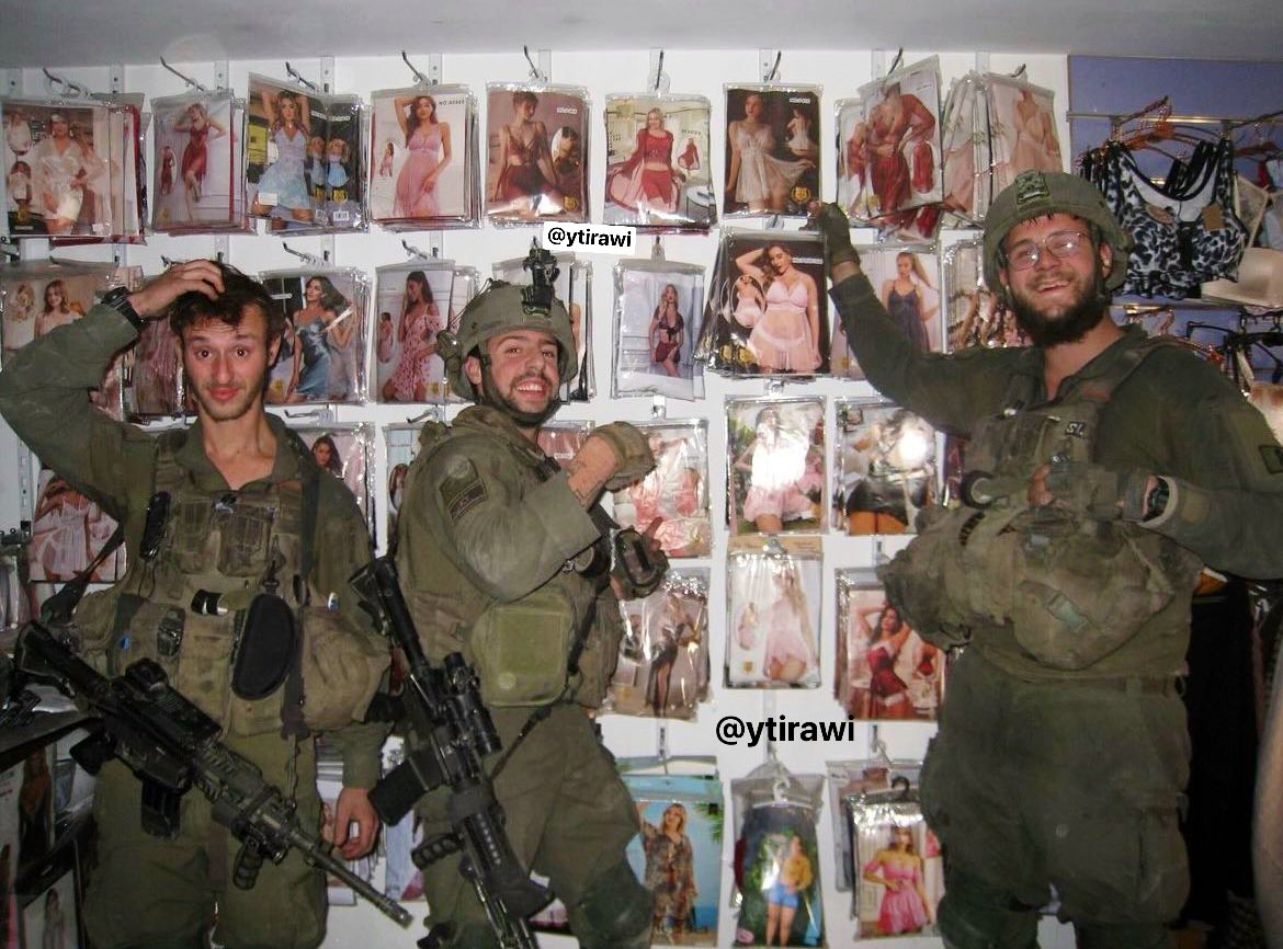 Thumbnail preview image for the video titled: Israeli soldiers joking around in a lingerie shop in Gaza City