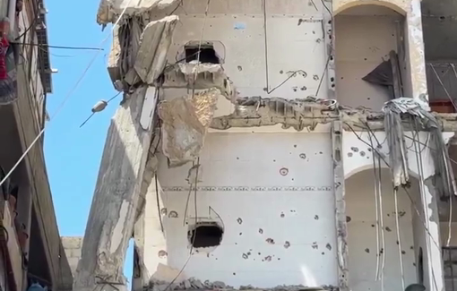 Thumbnail preview image for the video titled: Civil Defense teams remove hazardous debris in a home in the Sheikh Radwan neighborhood
