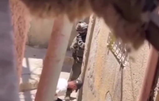 Thumbnail preview image for the video titled: Israeli soldiers using a Palestinian as a human shield during the ongoing attack on Balata refugee camp