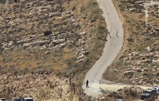 Thumbnail preview image for the video titled: Israeli settlers and occupation forces block Palestinians from their Mount Tarousa lands to establish a new settlement outpost
