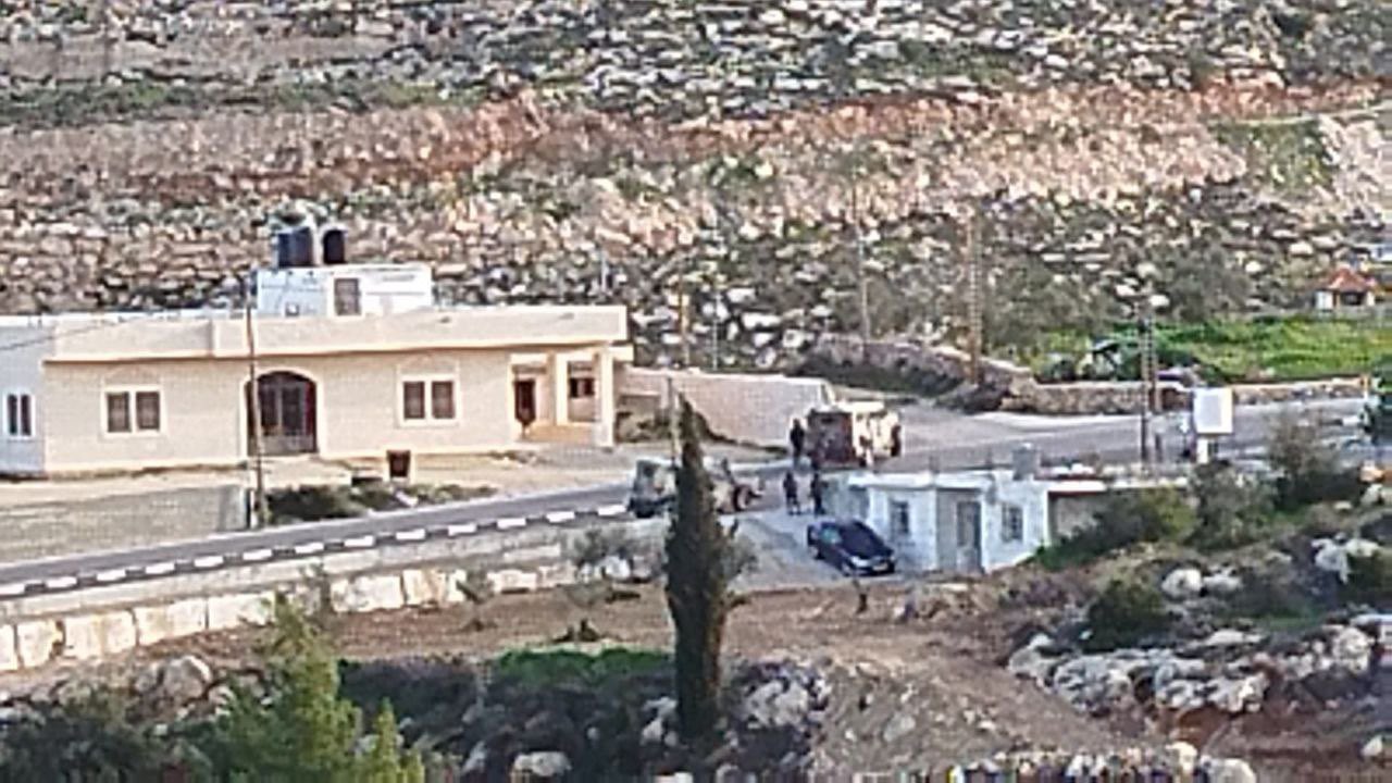 Thumbnail preview image for the video titled: Israeli forces block Tarousa Road west of the city of Dura, in the Hebron, preventing vehicles from passing