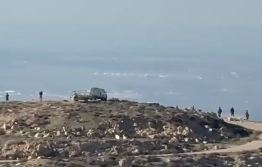 Thumbnail preview image for the video titled: Israeli occupation forces and settlers are present at the old military outpost on Jabal Tarousa on Palestinian land