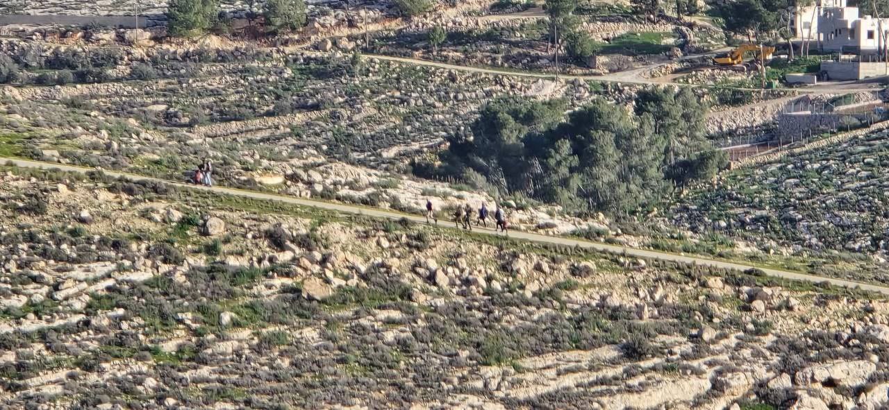 Thumbnail preview image for the video titled: Israeli settlers, under the protection of the Israeli occupation army, storm Jabal Tarousa near the city of Dura