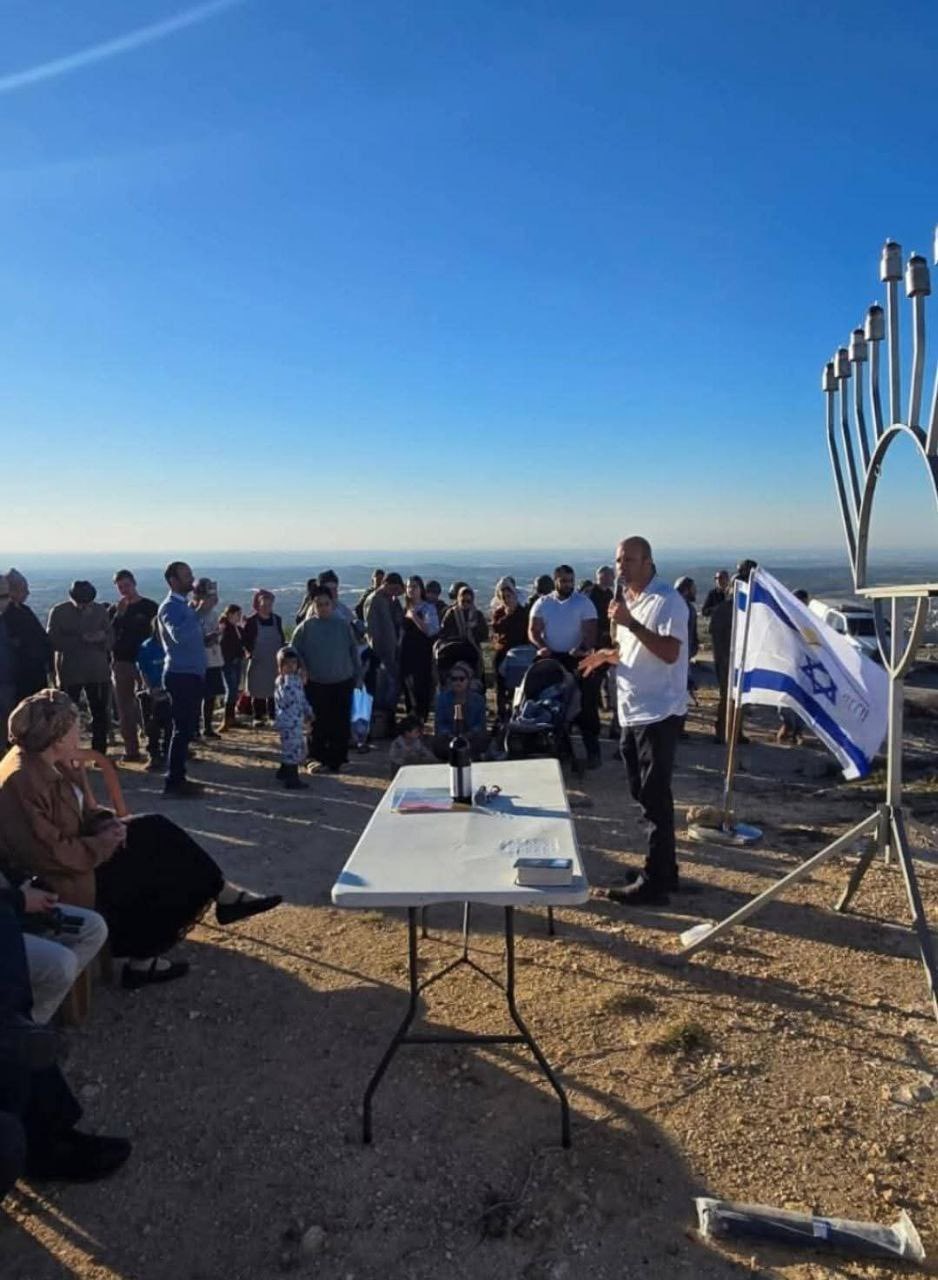 Thumbnail preview image for the video titled: Israel’s Settlement Minister Orit Strock, together with Har Hebron Regional Council head Eliram Azulay, participated in a Hanukkah ceremony at Jabal Tarousa