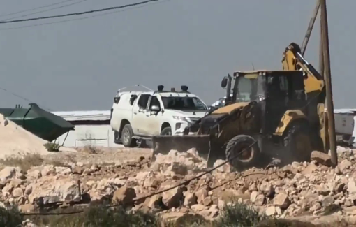 Thumbnail preview image for the video titled: Israeli secured settler construction work as they leveled privately owned, Palestinian land for the expansion of their outpost in Birin