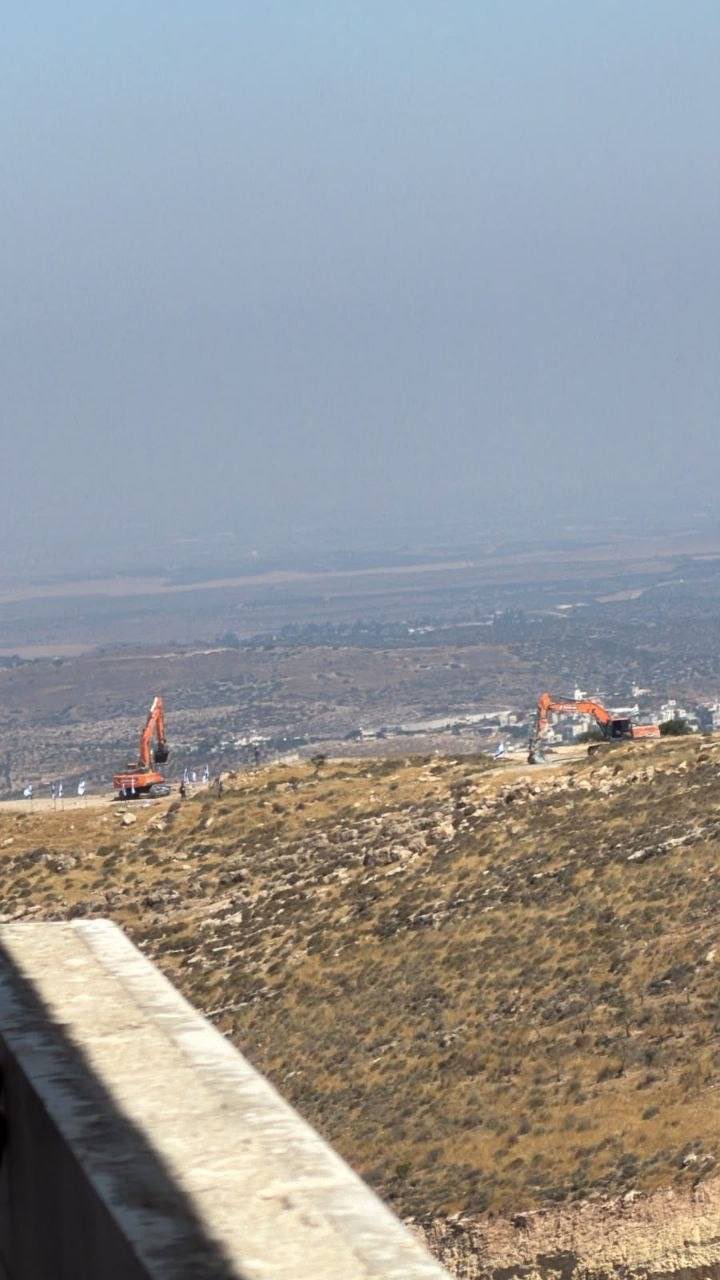 Thumbnail preview image for the video titled: Israeli bulldozers razed Palestinian-owned lands on Mount Tarousa, west of the city of Dura