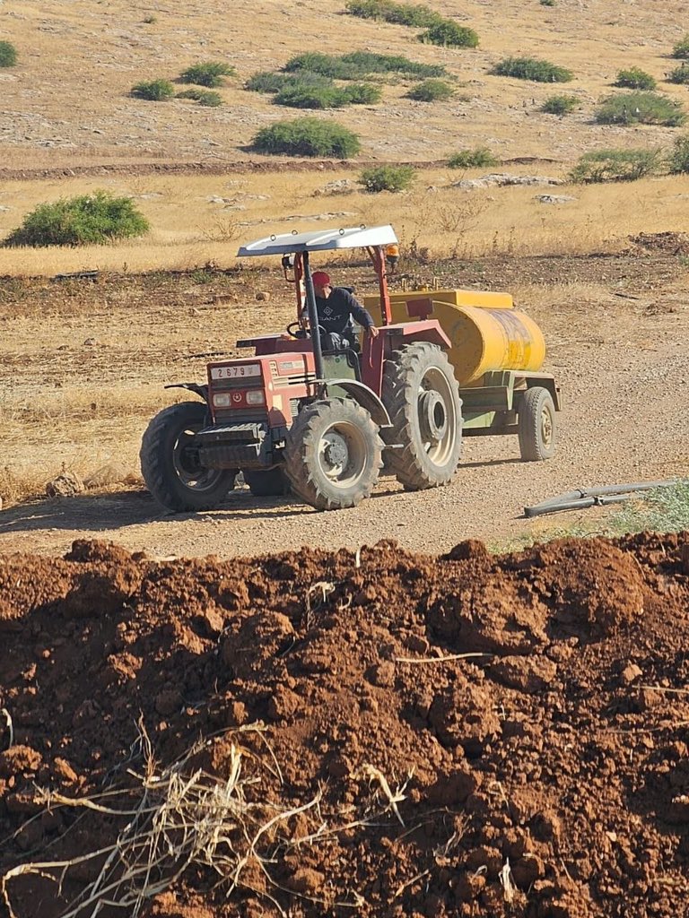 Thumbnail preview image for the video titled: Israeli settler seized a Palestinian-owned agricultural tractor supplying Atouf area with water