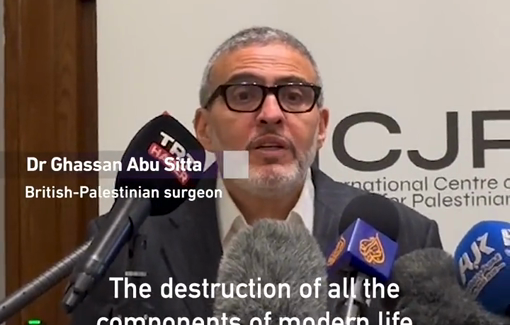 Thumbnail preview image for the video titled: Dr Ghassan Abu Sitta highlighting the extensive and intentional damage inflicted on Gaza's medical facilities