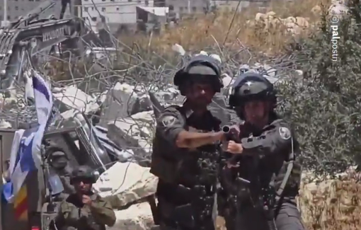 Thumbnail preview image for the video titled: Israeli forces fire tear gas canisters at them as they confront demolition operations in Qalqas