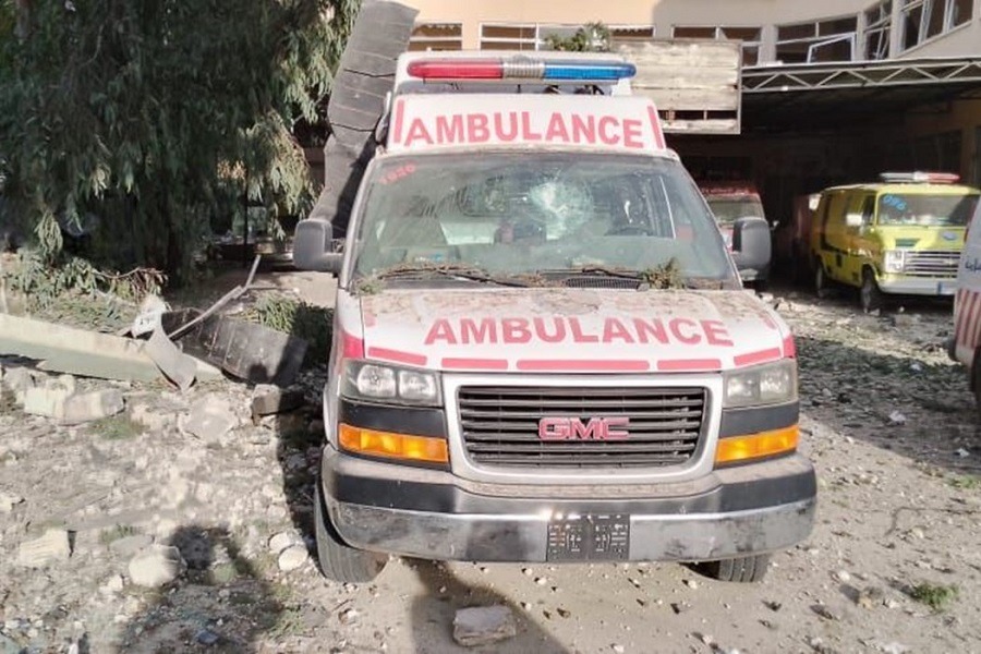 Thumbnail preview image for the video titled: Entrance of Tebnine hospital after a nearby airstrike in the last weeks.