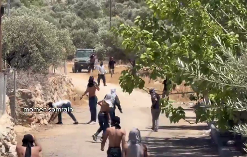 Thumbnail preview image for the video titled: Palestinian youth confronting Israeli armed and masked settlers invading Burqa