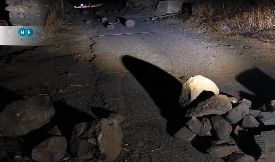Thumbnail preview image for the video titled: Abidin residents blocked roads around the village to prevent Israeli troops from moving through the Yarmuk Basin