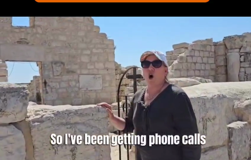 Thumbnail preview image for the video titled: US-Israeli settler Eliana Passentin's attempt to deny the settler pogrom at St. George Church in Taybeh