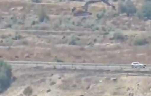 Thumbnail preview image for the video titled: An Israeli army bulldozer uprooted olive trees from the lands of the village of Tell