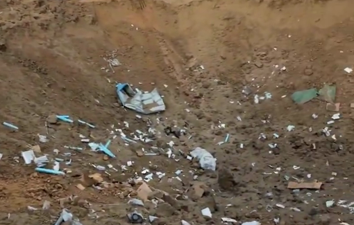 Thumbnail preview image for the video titled: Crater, medical supplies and families belongings scattered after Israel bombed hospital warehouse
