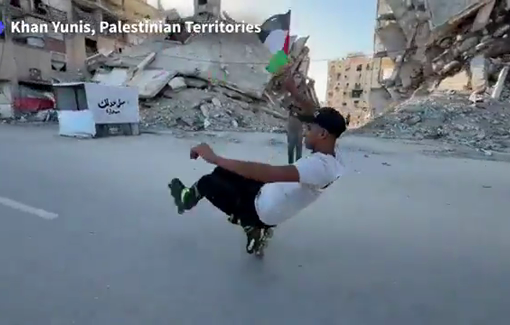 Thumbnail preview image for the video titled: Rolling through the rubble in Gaza