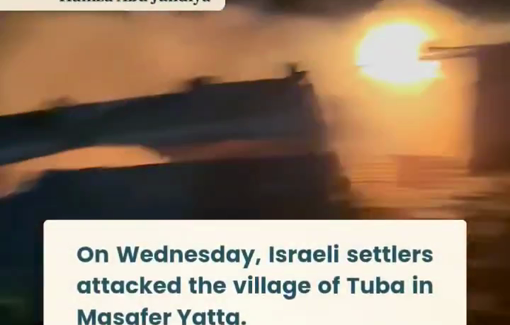 Thumbnail preview image for the video titled: Israeli settlers attacked the Palestinian village of Tuba, setting three homes ablaze and damaging electricity infrastructure.