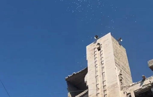 Thumbnail preview image for the video titled: Israeli drone drops leaflets to recruit collaborators over Gaza City
