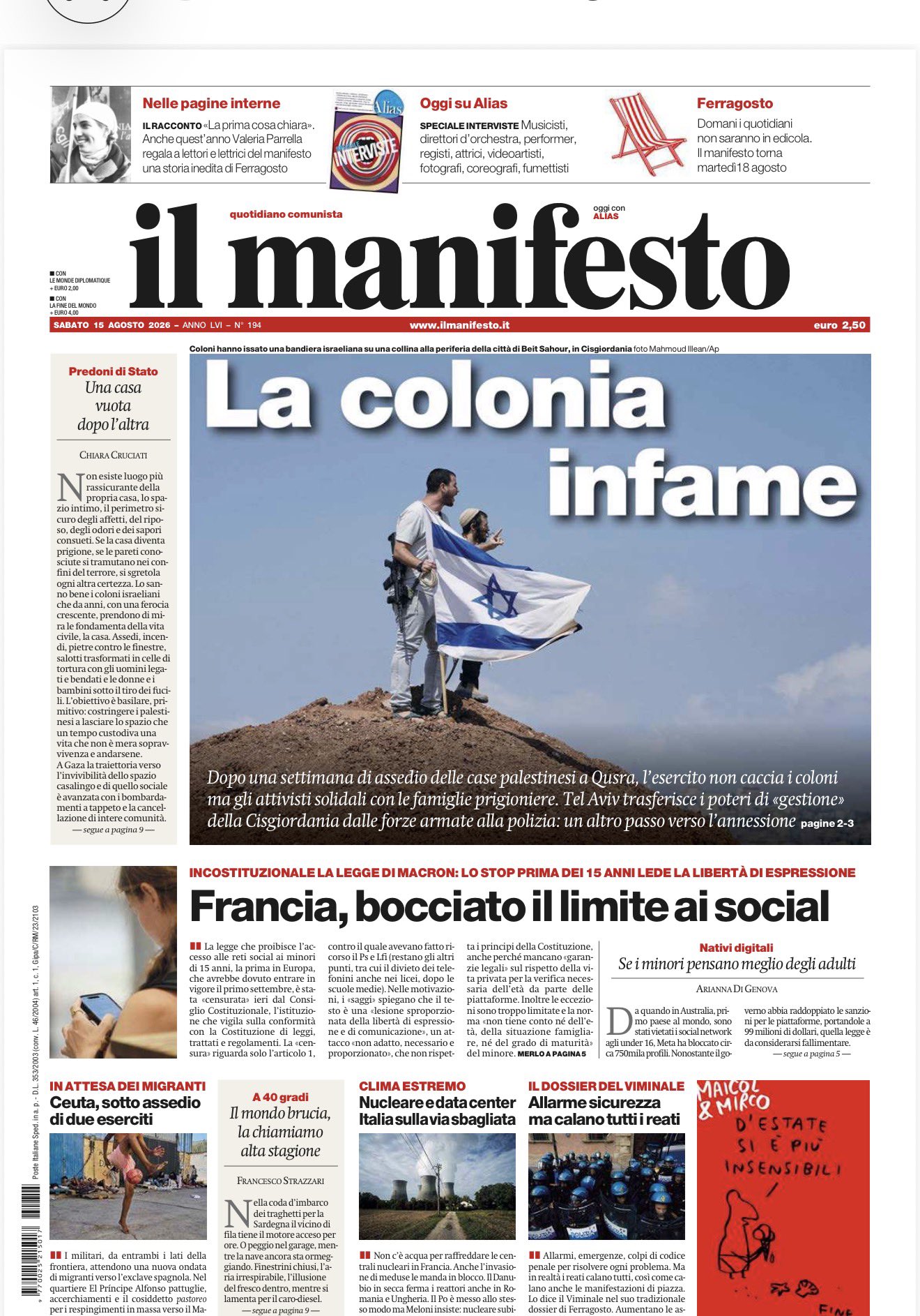 Thumbnail preview image for the video titled: Cover of Il Manifesto newspaper about Beit Sahour incident: the infamous colony