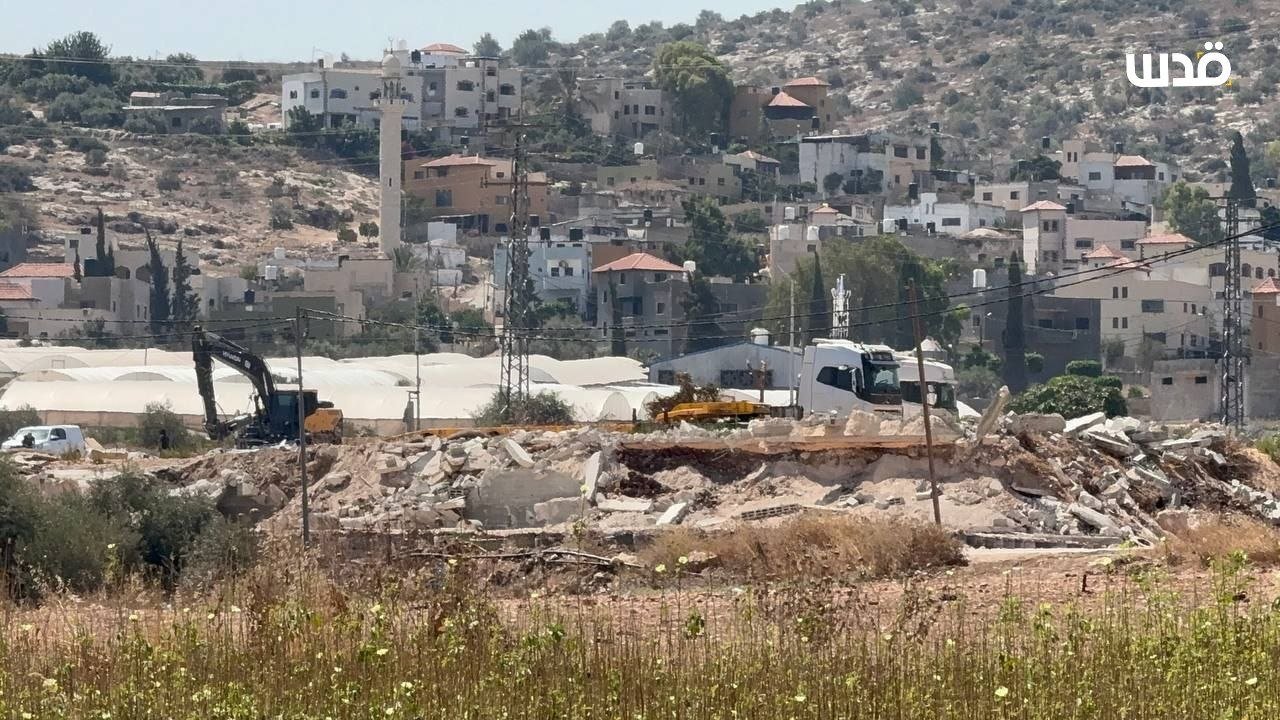 Thumbnail preview image for the video titled: Israeli forces demolished Palestinian businesses in Aba Al-Sharquiya to clear the way for the return of settler families to Ganim settlement