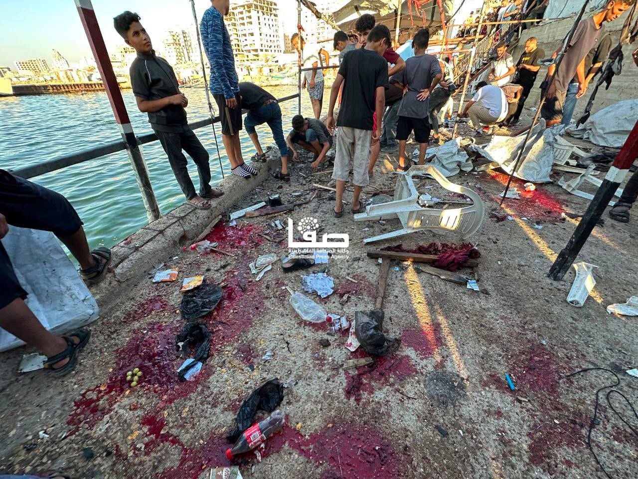 Thumbnail preview image for the video titled: Scene of Israel's massacre at busy Gaza Port cafe