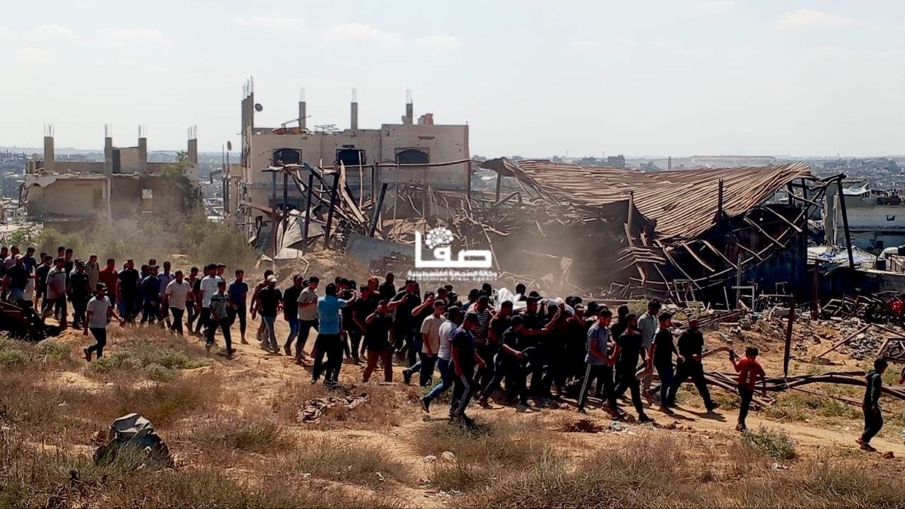 Thumbnail preview image for the video titled: Funeral procession for Palestinians killed by Israel at Gaza Port cafe