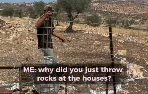Thumbnail preview image for the video titled: A settler named Yedidya threw rocks into the Bedouin compound near Taybeh