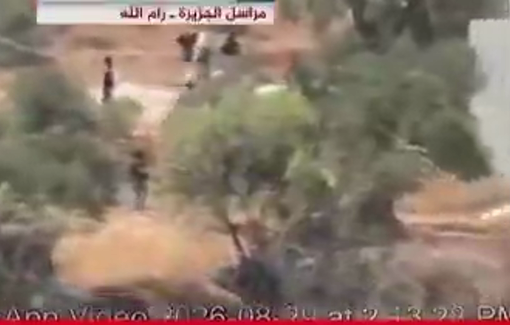 Thumbnail preview image for the video titled: In Qusra, the settlers entering a Palestinian building through a window. The soldiers remain where they are.