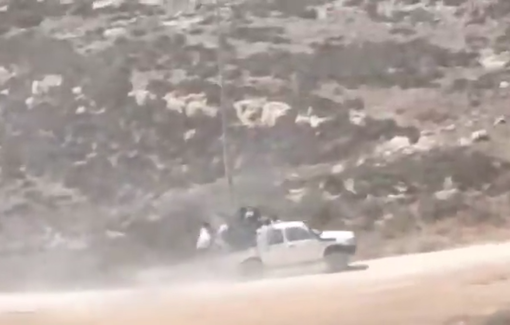 Thumbnail preview image for the video titled: Settlers in a pickup truck invade Qusra with complete impunity