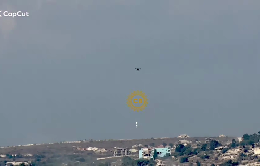 Thumbnail preview image for the video titled: An Israeli drone dropping 4 gallons of C4 explosives on to the roof of a civilian home in Houla, Lebanon