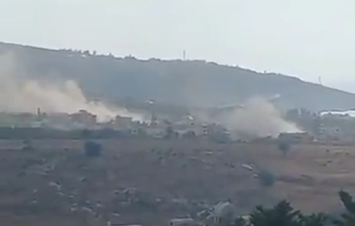 Thumbnail preview image for the video titled: Israeli occupation artillery shells the town of Al-Mansouri in southern Lebanon