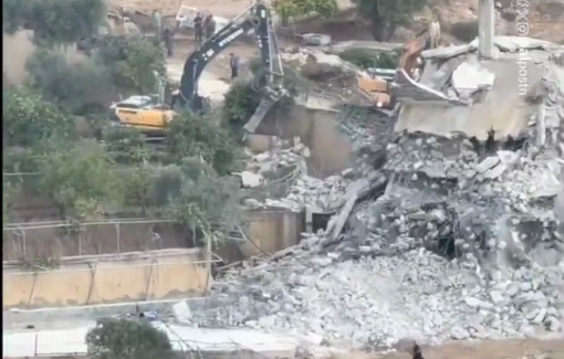 Thumbnail preview image for the video titled: Israeli occupation bulldozers demolished two residential buildings in the Ain Al-Saqi area of Birzeit town