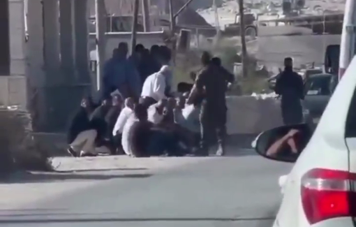Thumbnail preview image for the video titled: Israeli forces detain the passengers of a bus carrying guests to a wedding near the entrance to the town of Qabatiya