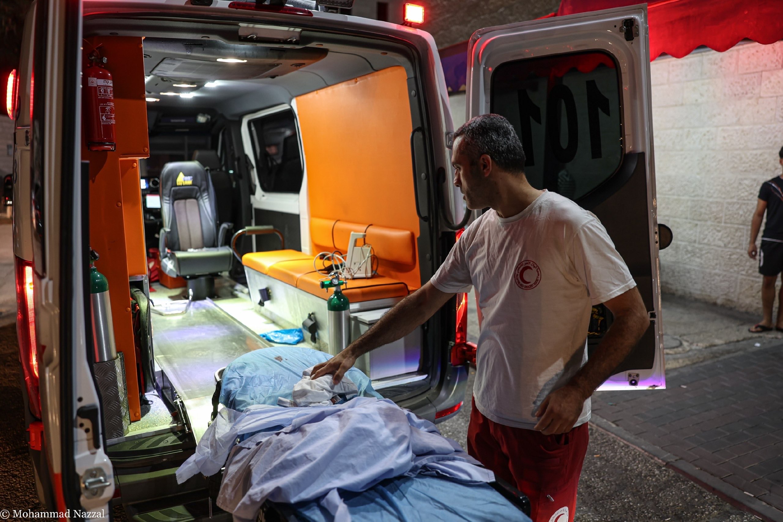 Thumbnail preview image for the video titled: Wounded people arrived at Darwish Nazzal Government Hospital in Qalqilya following a settler attack on the village of Hajjah