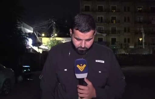Thumbnail preview image for the video titled: The moment journalist Ali Chbib was injured in an Israeli airstrike in the city of Nabatieh