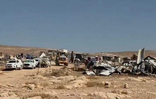 Thumbnail preview image for the video titled: Israeli authorities carried out large-scale demolitions of Palestinian homes and structures in Khirbet Al-Fakheit