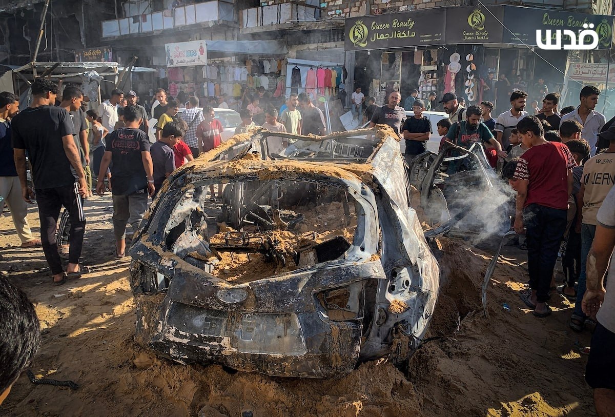 Thumbnail preview image for the video titled: Charred wreckage of car bombed in murderous Israeli airstrike