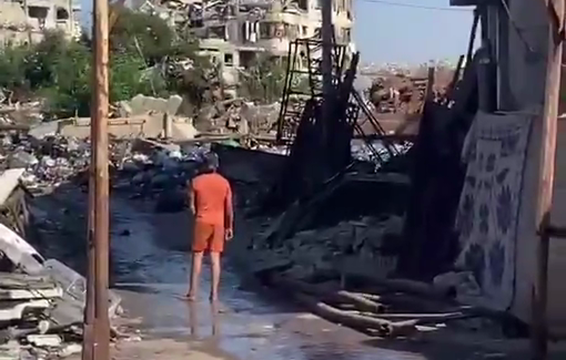 Thumbnail preview image for the video titled: Israeli UGV breaches the Yellow Line entering Al-Sanafour intersection on Salah al-Din Street